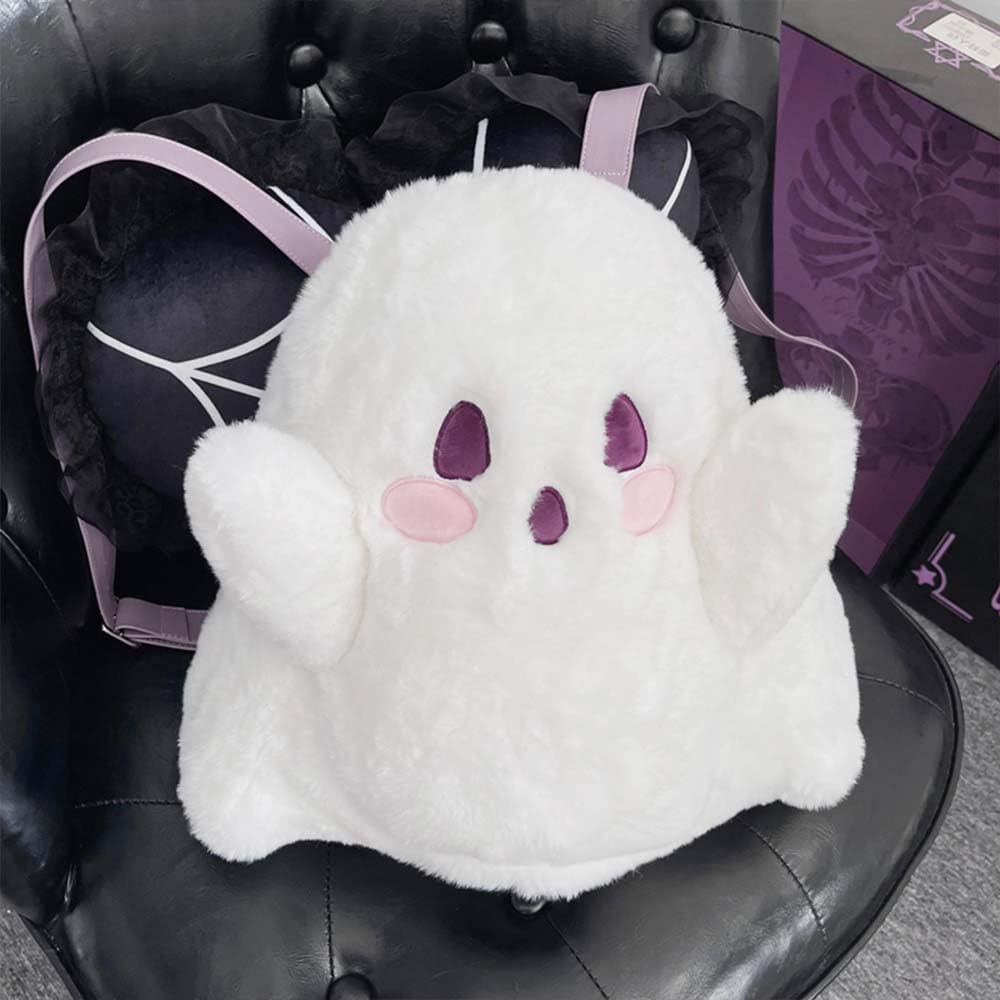 Lutoku Halloween Cute Ghost Face Backpacks, Mini Crossbody Candy Bag, Plush Spooky backpack, Kawaii Cartoon Backpack for Birthday, Day of the Death, Halloween Horror Nights