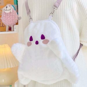 Lutoku Halloween Cute Ghost Face Backpacks, Mini Crossbody Candy Bag, Plush Spooky backpack, Kawaii Cartoon Backpack for Birthday, Day of the Death, Halloween Horror Nights