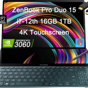 ASUS ZenBook Pro Duo 15 UX582 15.6" 4K OLED Touchscreen (Intel 14-Core i7-12700H, 16GB DDR5 RAM, 1TB SSD, GeForce RTX 3060 6GB) Business Laptop, ScreenPad Plus, Backlit, IST HDMI, Stylus, Win 11 Pro