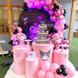 Kawaii Cartoon Birthday Decorations, Purple Cupcake Stand Party Supplies, 3 Tier Paper Cupcake Holder, Dessert Display Stand for Kids Birthday Party Decoration