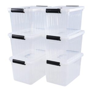 sadstory 12 quart clear latching bin with handle, plastic lidded storage box, 6 packs
