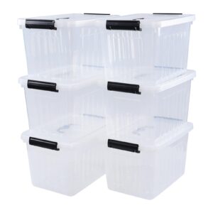 Sadstory 12 Quart Clear Latching Bin with Handle, Plastic Lidded Storage Box, 6 Packs