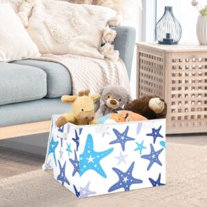 ALAZA Collapsible Large Storage Bin with Lid, Blue Starfish Foldable Storage Cube Box Organizer Basket with Handles, Clothes Blanket Box for Shelves, Closet, Nursery, Playroom