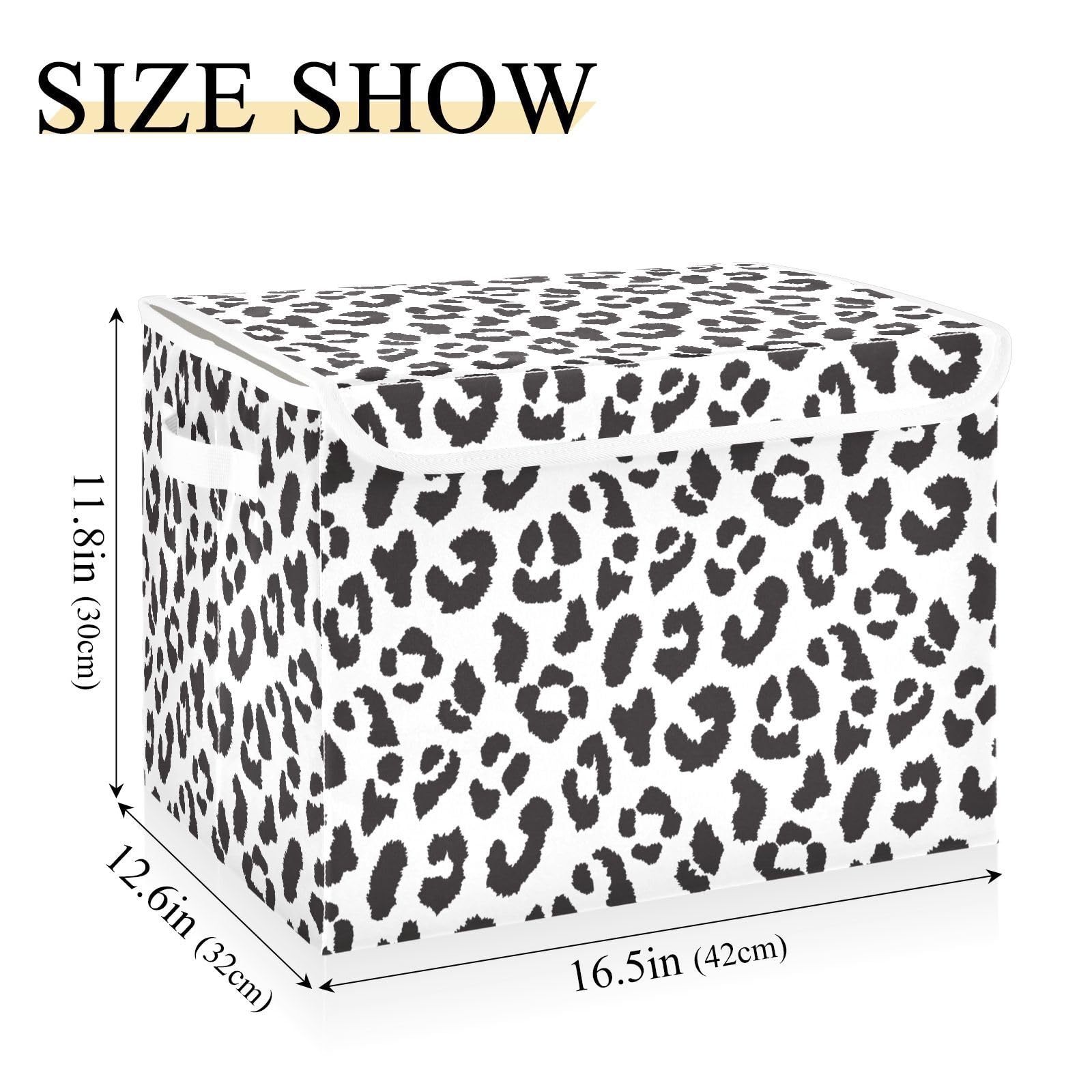 ALAZA Collapsible Large Storage Bin with Lid, Black White Leopard Foldable Storage Cube Box Organizer Basket with Handles, Clothes Blanket Box for Shelves, Closet, Nursery, Playroom