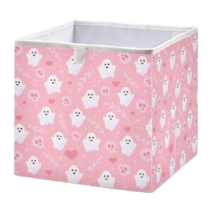 QUGRL Pink Ghost Halloween Storage Bins Organizer Cute Skulls Foldable Clothes Storage Basket Box for Shelves Closet Cabinet Office Dorm Bedroom 15.75 x 10.63 x 6.96 in