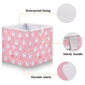 QUGRL Pink Ghost Halloween Storage Bins Organizer Cute Skulls Foldable Clothes Storage Basket Box for Shelves Closet Cabinet Office Dorm Bedroom 15.75 x 10.63 x 6.96 in