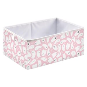 qugrl cute halloween ghost storage bins organizer boo pink foldable clothes storage basket box for shelves closet cabinet office dorm bedroom 15.75 x 10.63 x 6.96 in