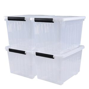 sadstory 30 quart plastic latch storage bin with lid, clear latching tote with wheels, 4 packs