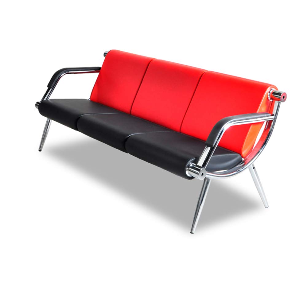 Waiting Room Bench with Armrest 3 Seat Red Black PU Leather Office Furniture Guest Seating Lobby Conference Reception Chair Visitor Guest Sofa for Office Airport Clinic Hospital Bank Salon Barber