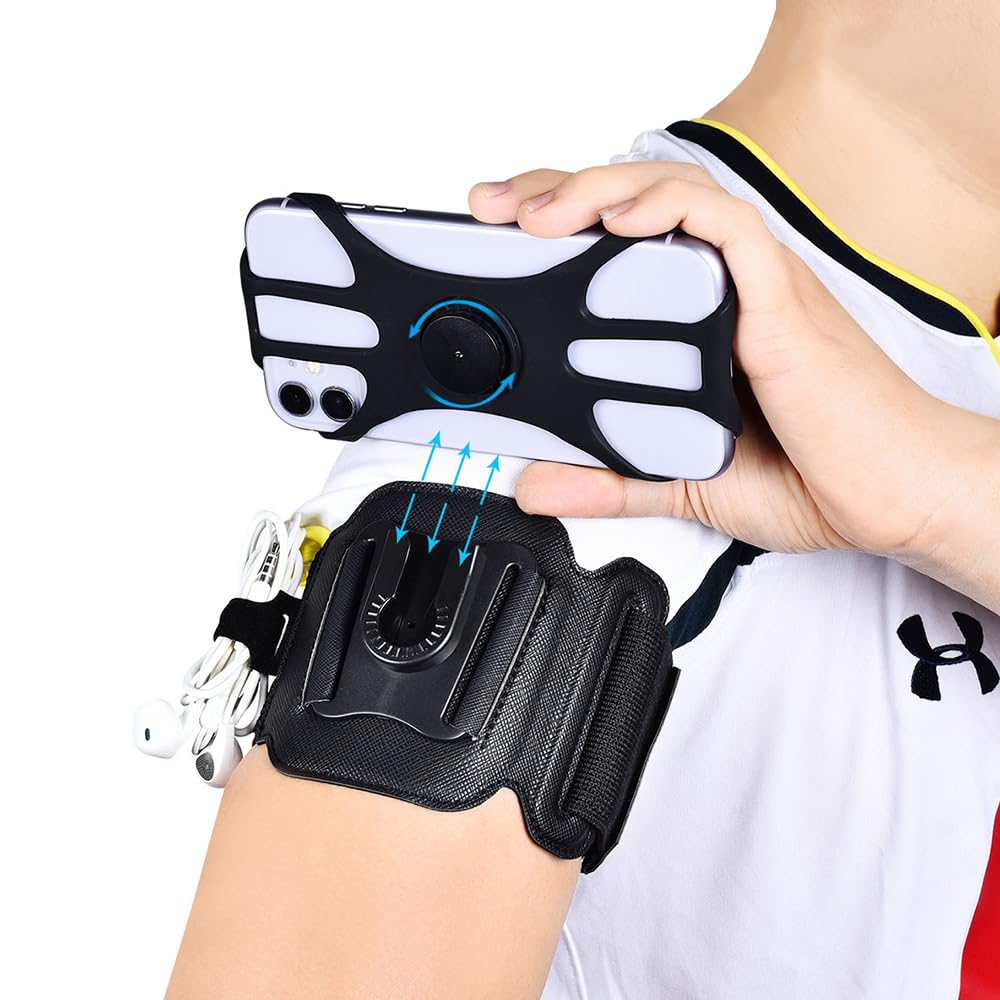 ZC GEL Running Phone Holder, Comfortable & 360° Rotatable Phone Armband (Headphone/Key/Card Holder) Fits All 4.5"-7" Smartphones, Perfect Arm Phone Holder for Running Jogging Walking Cycling Workout