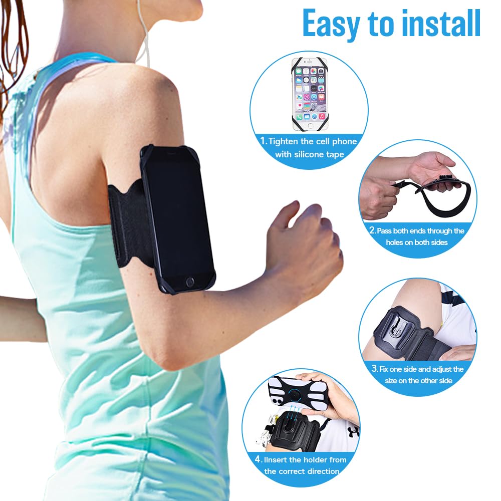 ZC GEL Running Phone Holder, Comfortable & 360° Rotatable Phone Armband (Headphone/Key/Card Holder) Fits All 4.5"-7" Smartphones, Perfect Arm Phone Holder for Running Jogging Walking Cycling Workout