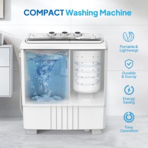 ROVSUN 21LBS Portable Washing Machine, Washer(14LBS) and Spinner(7LBS), Mini Compact Twin Tub Washer and Dryer Combo with Pump Draining, Great for Dorms Apartments RV Camping (White & Black)