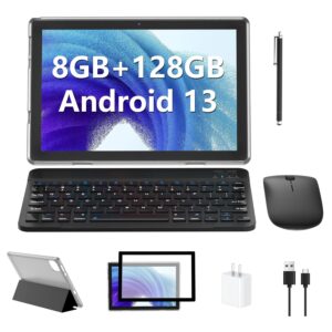 ecopad 2023 android tablet with keyboard, android 13 tablet 8gb ram 128gb rom 1tb expandable,10" inch ips 1280 * 800 android tablet with 2.4ghz wifi,bt 5.0 (black)