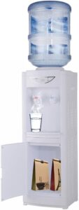 hot & cold top loading water dispenser, water cooler dispenser for 3 or 5 gallon bottles with child safety lock, removable drip &storage cabinet, for home office dormitory