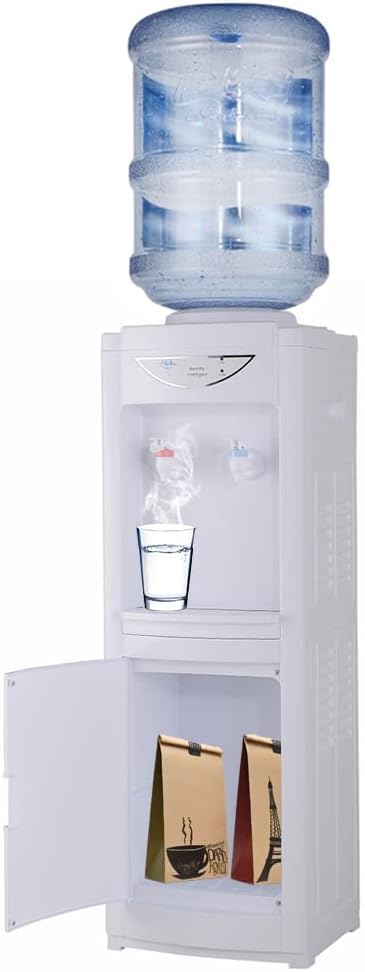 Hot & Cold Top Loading Water Dispenser, Water Cooler Dispenser for 3 or 5 Gallon Bottles with Child Safety Lock, Removable Drip &Storage Cabinet, for Home Office Dormitory