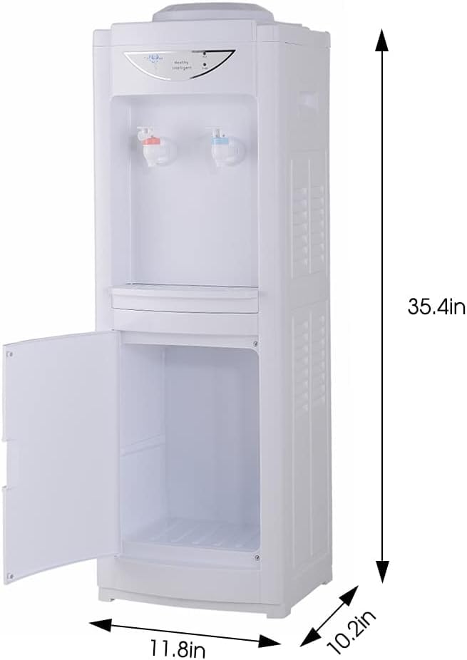 Hot & Cold Top Loading Water Dispenser, Water Cooler Dispenser for 3 or 5 Gallon Bottles with Child Safety Lock, Removable Drip &Storage Cabinet, for Home Office Dormitory