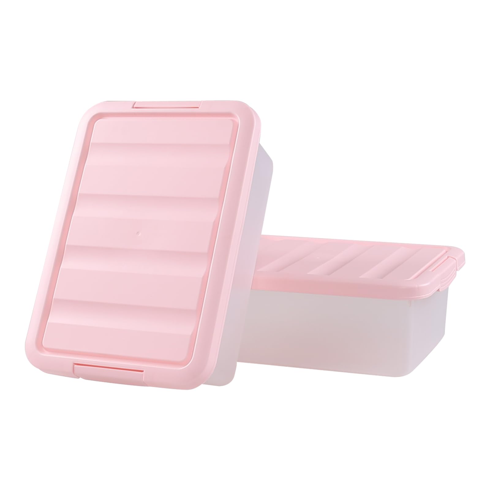 Rosebloom 14 Quart Plastic Storage Box, Latching Storage Bin with Pink Lid, 2 Packs