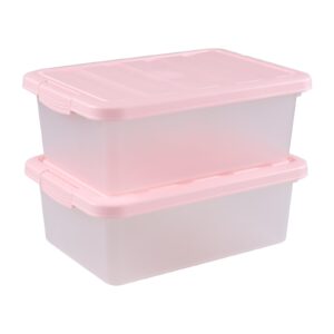 Rosebloom 14 Quart Plastic Storage Box, Latching Storage Bin with Pink Lid, 2 Packs