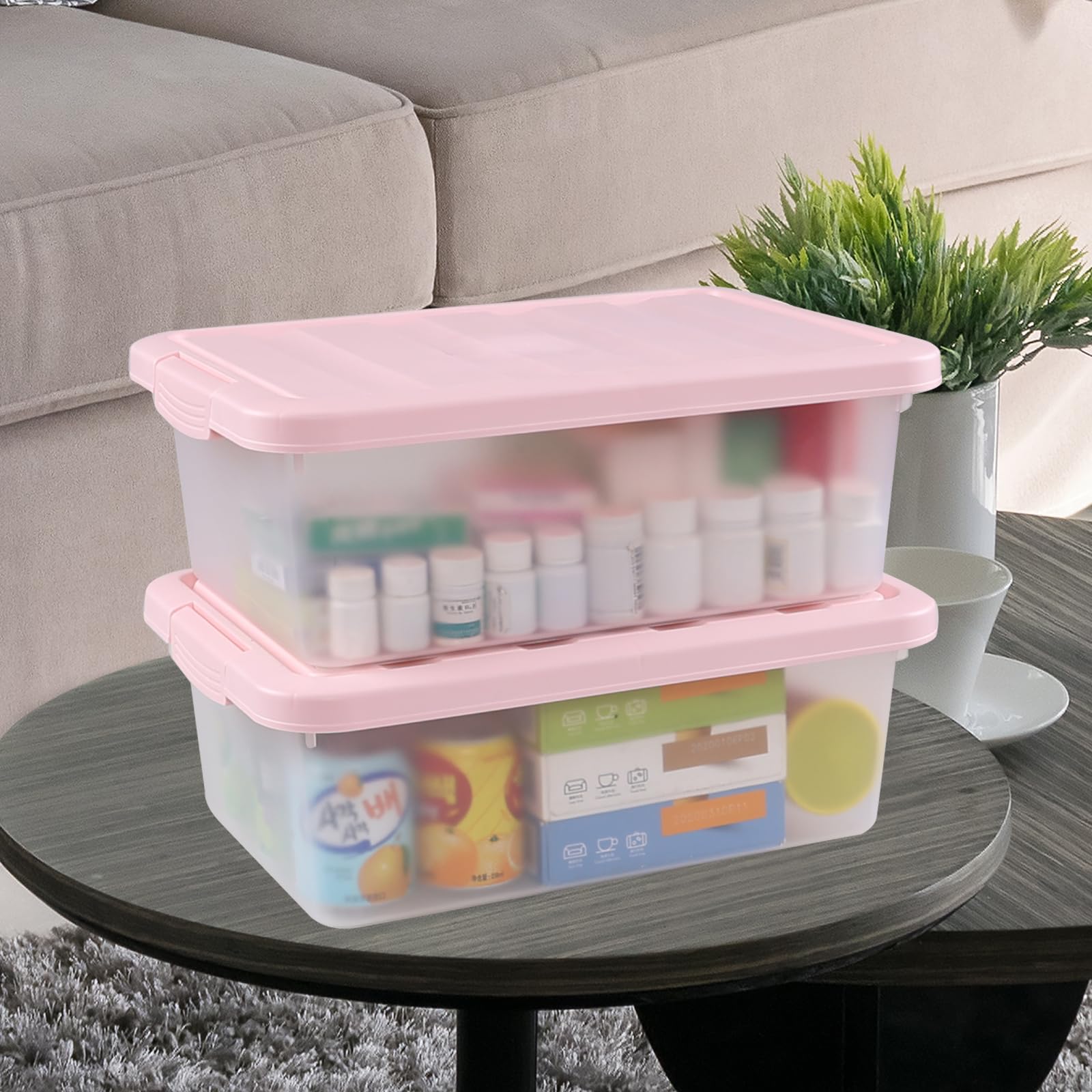 Rosebloom 14 Quart Plastic Storage Box, Latching Storage Bin with Pink Lid, 2 Packs