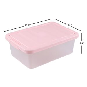 Rosebloom 14 Quart Plastic Storage Box, Latching Storage Bin with Pink Lid, 2 Packs