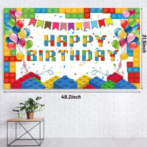 179Pcs Building Block Birthday Party Supplies for 10 Guests, Party Decorations Includes Backdrop, Banner, Latex Balloons, Tableware, Cupcake Toppers, Hanging Swirls, Tablecloth, Invitation Cards,