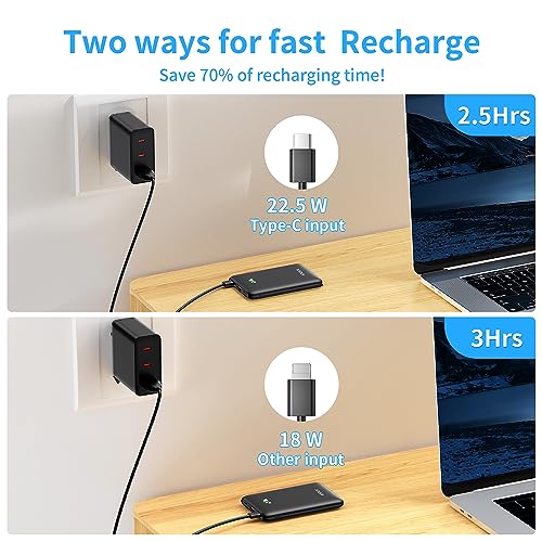 ANOUV Portable Charger - Mini Power Bank 10000mAh, PD 22.5W Fast Charging Small External Battery Pack with PD 3.0 & QC 3.0, USB-C Ultra Slim Portable Phone Charger Competible with iPhone, Sumsang,etc