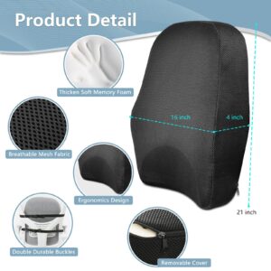 Aulase Extra Large and Soft Lumbar Support Pillow for Back Relax, 4" Thick Memory Foam for Pain Relief, Backrest with Adjustable Strap, Breathable Mesh Cover, for Desk Office Chair, 21"x16"