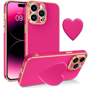 telaso iphone 14 pro max case, hot pink, cellular phone case with love heart kickstand holder, full protection for women