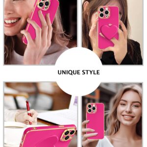 Telaso iPhone 14 Pro Max Case, Hot Pink, Cellular Phone Case with Love Heart Kickstand Holder, Full Protection for Women