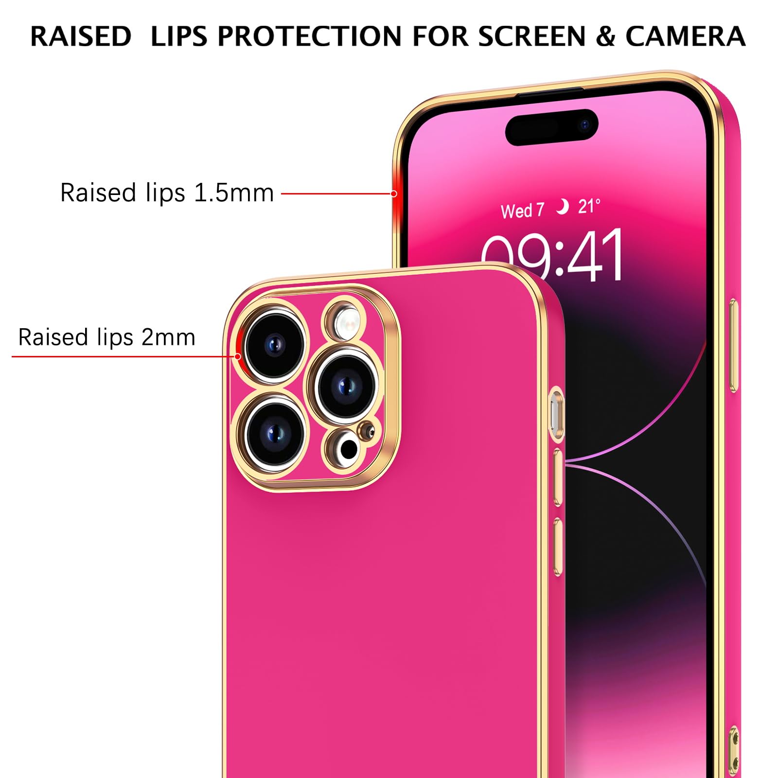 Telaso iPhone 14 Pro Max Case, Hot Pink, Cellular Phone Case with Love Heart Kickstand Holder, Full Protection for Women