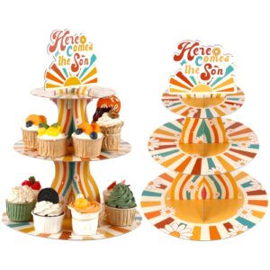 here comes the son baby shower decorations cupcake stand 3 tier baby shower cupcake stand here comes the son baby shower supplies for boho baby shower gender reveal birthday party supplies