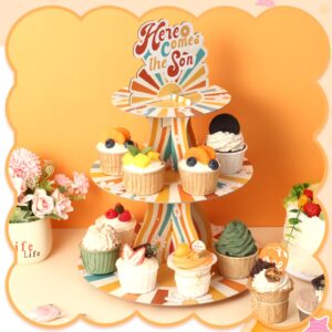 Here Comes the Son Baby Shower Decorations Cupcake Stand 3 Tier Baby Shower Cupcake Stand Here Comes the Son Baby Shower Supplies for Boho Baby Shower Gender Reveal Birthday Party Supplies