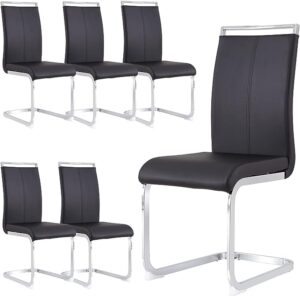 btikita modern dining chairs set of 6, faux leather high back side chairs stylish armless chair with c-shaped tube chrome metal legs for dining room kitchen office (set of 6, light grey)