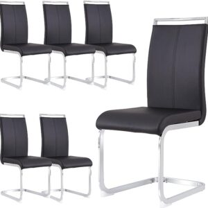 Btikita Modern Dining Chairs Set of 6, Faux Leather High Back Side Chairs Stylish Armless Chair with C-Shaped Tube Chrome Metal Legs for Dining Room Kitchen Office (Set of 6, Light Grey)