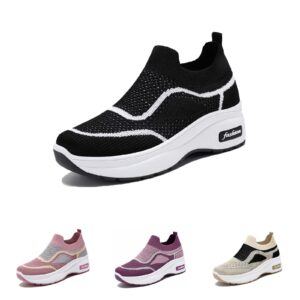 women's orthopedic slip-on stretch thick sole sneakers with arch support,breathable comfortable lightweight soft fashion mesh sneakers,outdoor casual walking running tennis shoes (black,8)