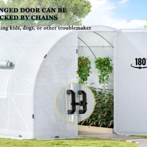 Papababe 20x10x7.5 FT Extra high Large Walk-in Greenhouse for Outdoors, Upgraded Swing Door, Heavy Duty Galvanized Steel Frame Tunnel Greenhouse kit, Reinforced PE Cover & Film Clips, White