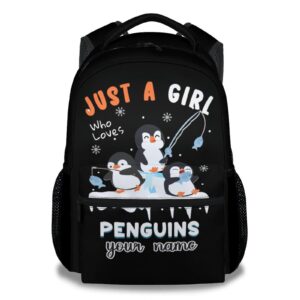 beoiibird custom penguin backpack for girls, 16 inch black backpacks for school, cute lightweight bookbag for kids