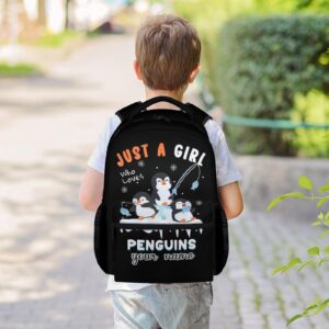 BEOIIBIRD Custom Penguin Backpack for Girls, 16 Inch Black Backpacks for School, Cute Lightweight Bookbag for Kids