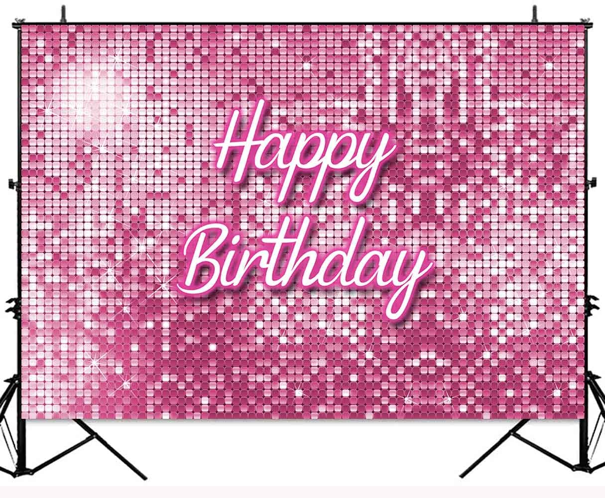 Ayayiya Pink Flash Square Birthday Backdrop Shining Sequins Shimmer Panels Wall Photography Background Princess Girl Sweet 16 18th Birthday Women 21st 30th 40th Birthday Decorations Photo Booth 7x5ft