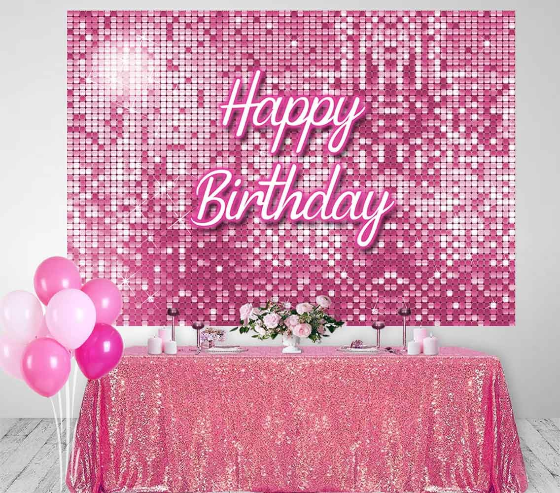 Ayayiya Pink Flash Square Birthday Backdrop Shining Sequins Shimmer Panels Wall Photography Background Princess Girl Sweet 16 18th Birthday Women 21st 30th 40th Birthday Decorations Photo Booth 7x5ft