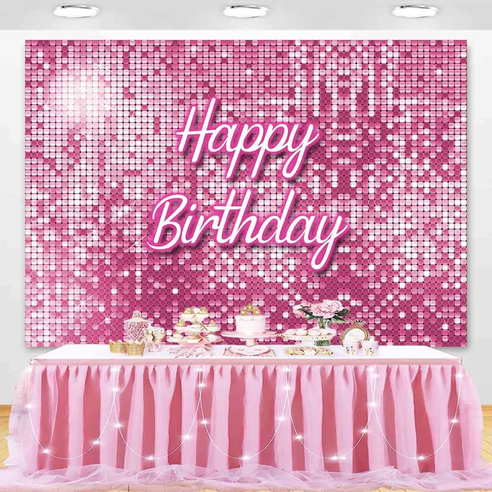 Ayayiya Pink Flash Square Birthday Backdrop Shining Sequins Shimmer Panels Wall Photography Background Princess Girl Sweet 16 18th Birthday Women 21st 30th 40th Birthday Decorations Photo Booth 7x5ft