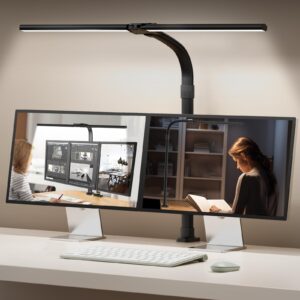 cjjfaca desk lamp for home office, 24w led desk lamp with clamp - 25 lighting modes dimming workbench light with flexible gooseneck, eye protection modern desk lamp for reading study monitor drafting