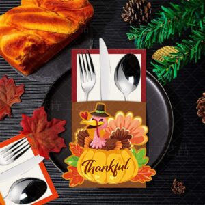 Yizeda 24 Pieces Thanksgiving Cutlery Holder Set, Turkey Party Table Decorations Cutlery Pouch Holder Silverware Pouch Bags for Autumn Fall Harvest Party Thanksgiving Day Table Decoration