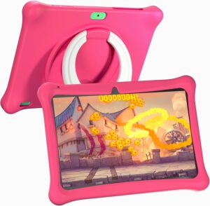 sgin 10 inch kids tablet, 2gb+64gb kids tablets android 12 tablet for kids, with case, wifi, dual camera, iwawa pre installed, educational games, parental control app (pink)