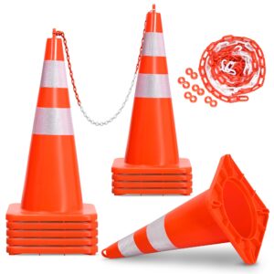 yitahome traffic cones 28 inch (10 pack), with 29.5ft chain and reflective collars, pvc orange construction cones, safety cones for parking lot, home road