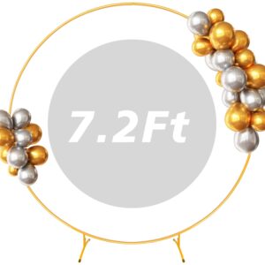 round backdrop stand 7.2 ft, metal balloon arch kit circle frame for parties, birthday, wedding, ceremony decorations-gold