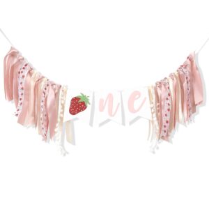 berry strawberry theme high chair banner - sweet first birthday banner, smash cake photo prop, 1st birthday photo backdrop decorations,birthday souvenir and gifts for kids, best strawberry birthday