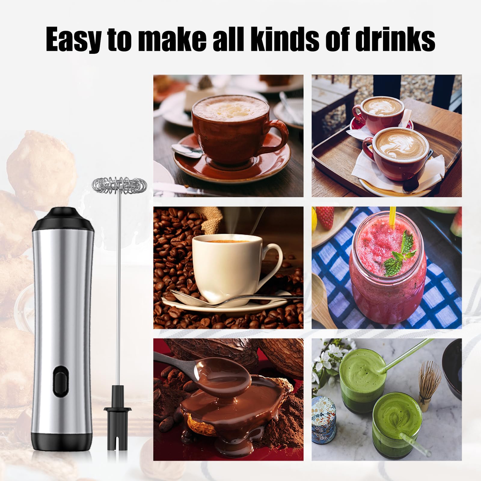 MAEXUS Milk Frother, Rechargeable frother wand, Milk Frother Handheld Foam Maker for Coffee, Cappuccino, Lattes, Matcha, Hot Chocolate, with Milk Frothing Pitcher(20 oz / 600 ml)