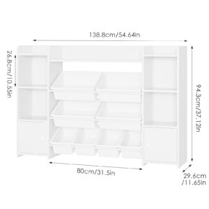 FOTOSOK 55''Large Toy Storage Organizer with 8 Toy Bins, Toy Organizers and Storage with Shelf and 6 Storage Cubbies, Bookshelf for Kids, Playroom Organization and Storage Bins, White