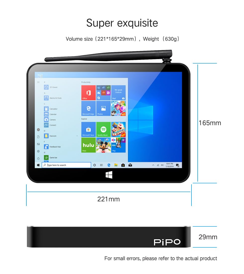 Pipo X11 Mini PC Celeron N4020 9 inch 1920 * 1200 Screen Win10 Tablet PC 3GB Ram 64GB ROM TV Box BT4.0 WiFi RJ45 Mini Desktop (3GB RAM 64GB ROM)